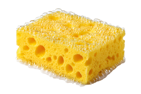 Yellow Cleaning Sponge Soapy Bubbles Cleaning
