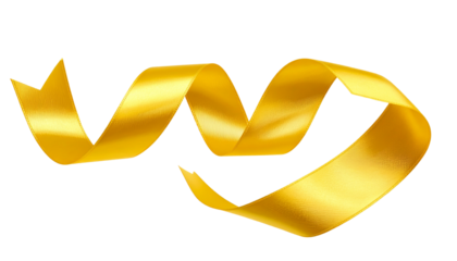 Isolated Golden Ribbon Swirls Transparent Silk Decoration Design Element