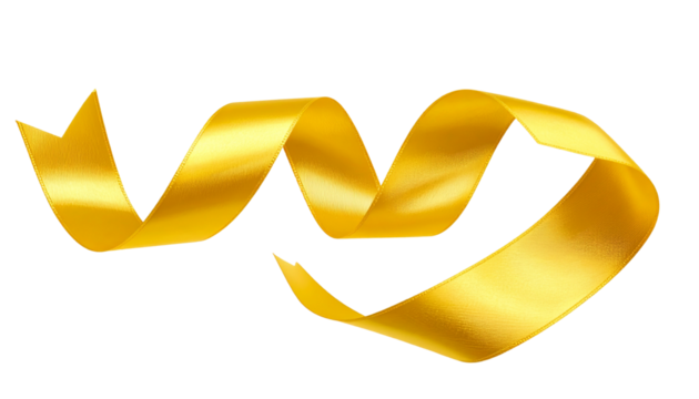 Isolated Golden Ribbon Swirls Transparent Silk Decoration Design Element