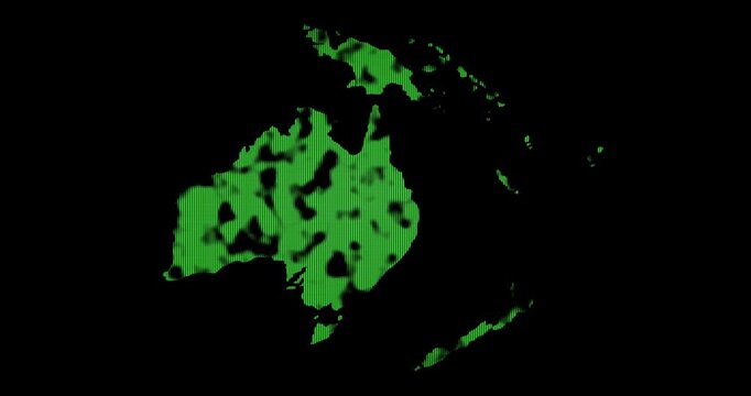 Oceania map with green points and clouds passing. Loop