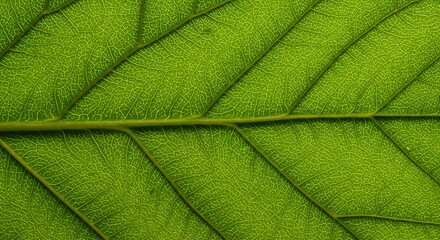 Detailed Macro Shot of a Vibrant Green Leaf Showing Veins and Texture in Natural Light