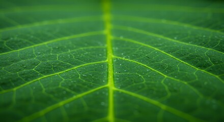 Intricate patterns of vibrant green leaf veins, showcasing the detailed structure and natural beauty of foliage in a close-up macro shot
