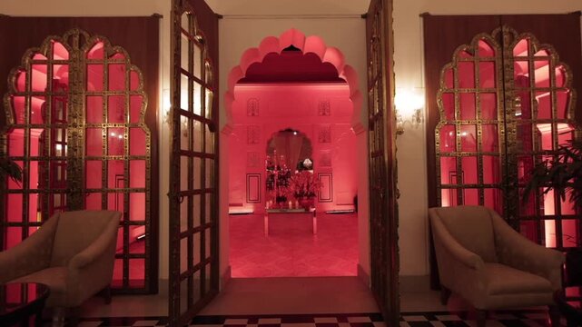 A Slow Motion Shot of an Indian Wedding Venue Decoration in India
