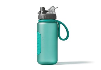 Turquoise reusable water bottle with gray cap and handle for sports and outdoor activities to keep hydrated