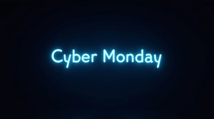 Glowing neon text on a dark background, advertising cyber monday sales and discounts for online shopping and retail promotions, perfect for marketing and advertising campaigns