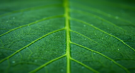Close up of a vibrant green leaf with intricate vein patterns, showcasing nature's detailed artistry.