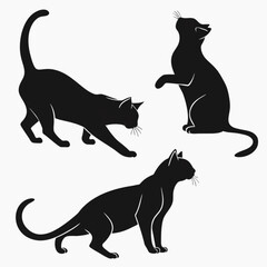 black cat on white background / vector isolated silhouette cat set