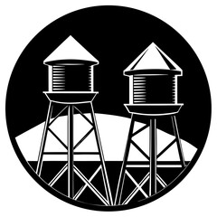 Vintage Water Towers Vector Illustration
