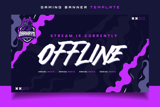 Stream is Offline Gaming Banner Screen Template with Dragon Mascot Logo for Social Media	
