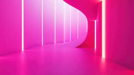 Cinematic photography style with asymmetrical neon lighting integrated into a minimalistic white background. 
