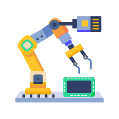 Fototapeta premium Robotic arm assembling electronic component isolated on white background