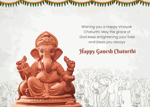 Happy Ganesh Chaturthi with Eco friendly Ganesha Illustration