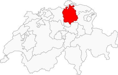 Map of Switzerland highlighting the canton of Zürich. Ideal for projects on its financial hub, beautiful lake, and vibrant cultural scene.
