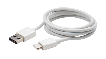 White USB-C cable coiled neatly for charging devices