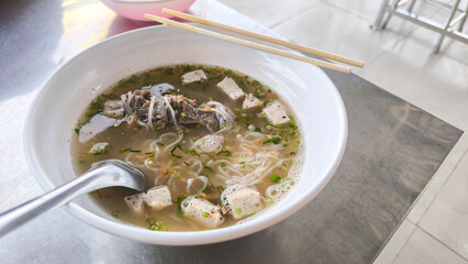 Vietnamese Rice Noodle Soup with Pork Sausage and Pork Bone Broth