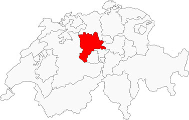 Map of Switzerland highlighting the canton of Lucerne (luzern). Ideal for projects on its famous lake, alpine landscapes, and historical landmarks
