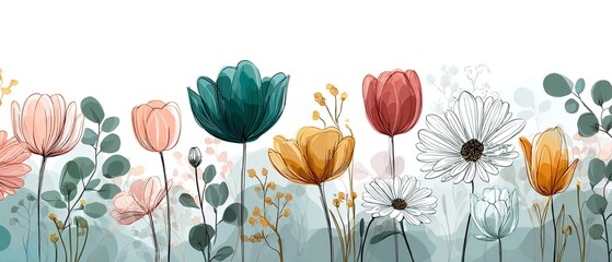 FARBENFROHE BLUMEN-LINIENKUNST-ILLUSTRATION