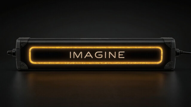 A glowing neon sign with the word imagine in a retro style, conveying a message of inspiration, creativity, and hope for the future on a dark background