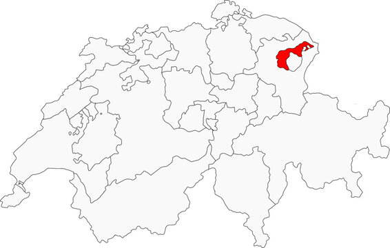 Map of Switzerland highlighting the canton of Appenzell Ausserrhoden. Ideal for projects on its unique culture, rolling hills, and rural landscapes