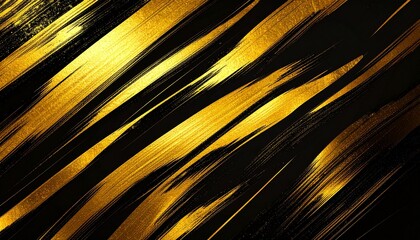 高級感ある和風素材　黒背景に映える金色のブラシストロークの筆跡抽象アート