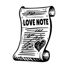 Vintage style illustration depicting handwritten love note message