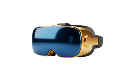 Golden vr headset isolated on transparent background for virtual reality