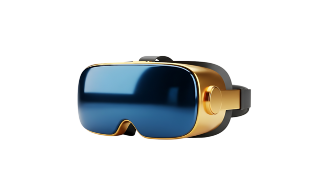Golden vr headset isolated on transparent background for virtual reality