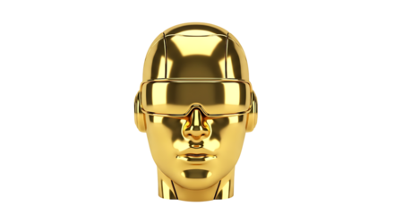 Golden vr headset isolated on transparent background for virtual reality