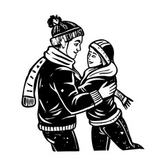 Vintage style illustration of couple playing together happily