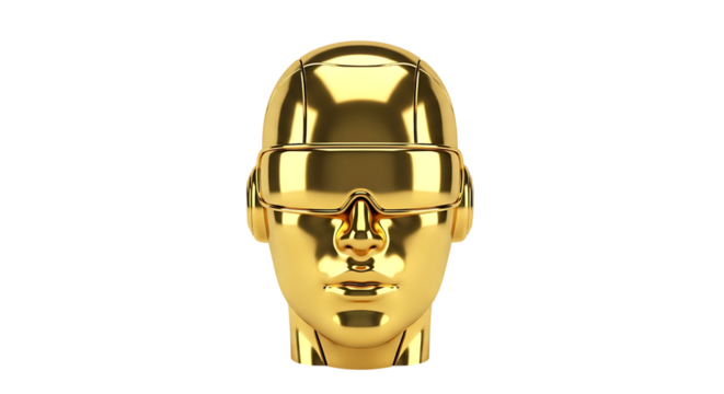 Golden vr headset isolated on transparent background for virtual reality