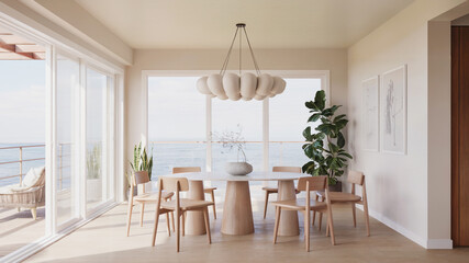 Minimalist Coastal Dining Room with Ocean View