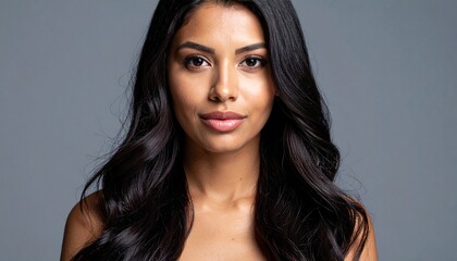 Beautiful Woman with Long Black Hair Studio Portrait.
