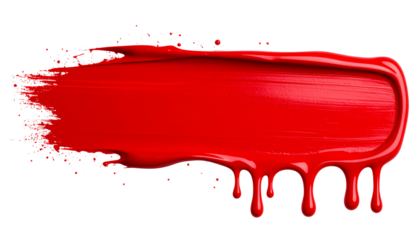 Hand drawn red paint stroke isolated on white or transparent background