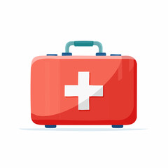 Fototapeta premium Simple red and white first aid kit with cross symbol in minimal style
