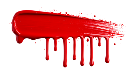 Hand drawn red paint stroke isolated on white or transparent background
