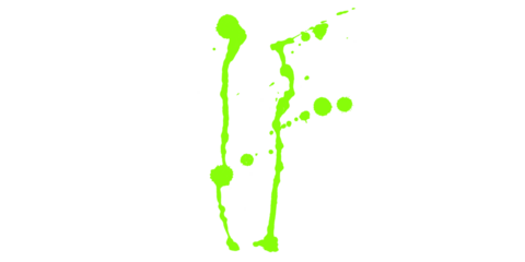 Abstract neon green shape with pixelated edges on a black background in a digital art style