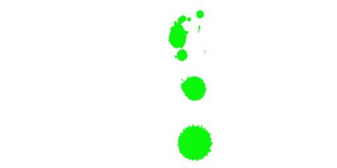 A vertical arrangement of three green circles and a cluster on a black background space with gray edges