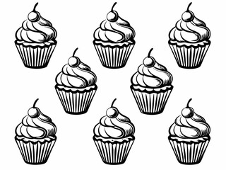 Hand-Drawn Cupcakes with Cherry Topping