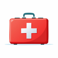 Obraz premium Simple red and white first aid kit with cross symbol in minimal style
