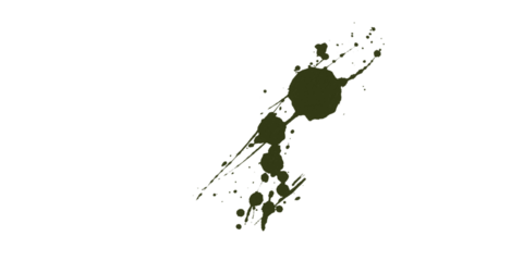 Abstract pixelated olive green shape with a small white square on a black background is visible