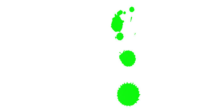 A vertical arrangement of three green circles and a cluster on a black background space with gray edges