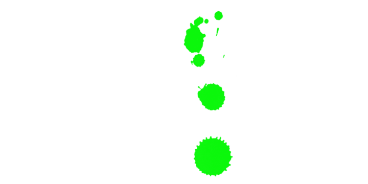 A vertical arrangement of three green circles and a cluster on a black background space with gray edges