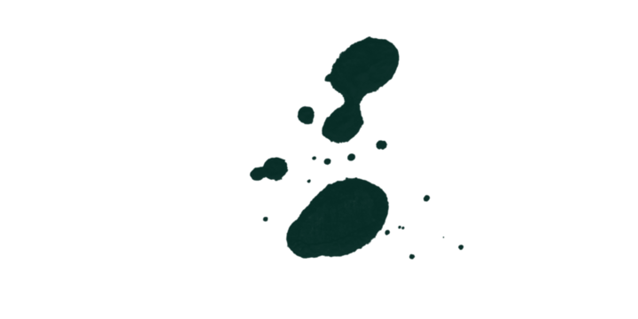A dark green pixelated blob with smaller blobs scattered around it on a black background isolated