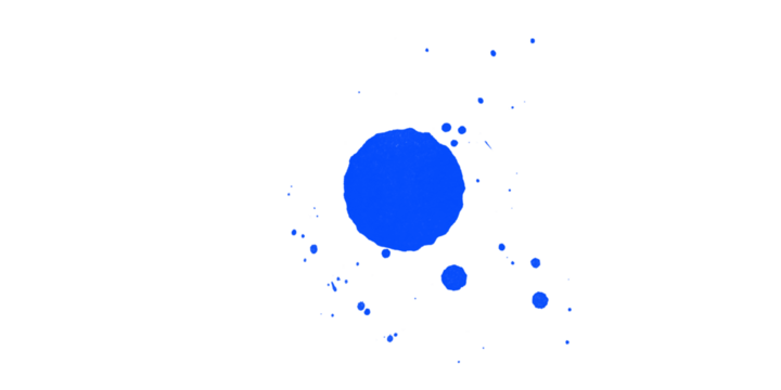 A digital rendering showing blue circles of varying sizes scattered on a black background space art
