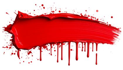 Hand drawn red paint stroke isolated on white or transparent background