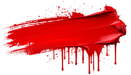 Hand drawn red paint stroke isolated on white or transparent background