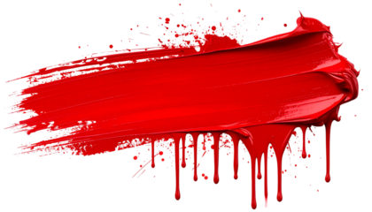 Hand drawn red paint stroke isolated on white or transparent background