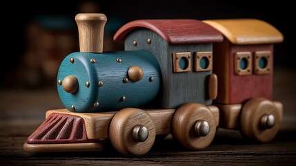 An endearing, colorful wooden toy train meticulously designed, bringing back cherished moments of childhood play and timeless wonder.