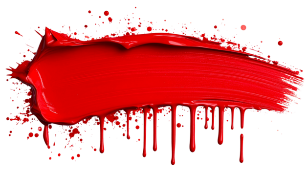 Hand drawn red paint stroke isolated on white or transparent background