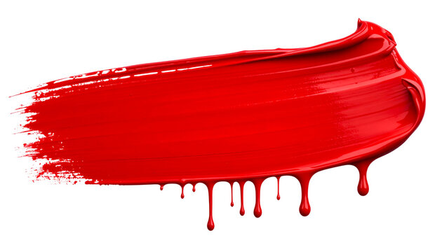 Hand drawn red paint stroke isolated on white or transparent background